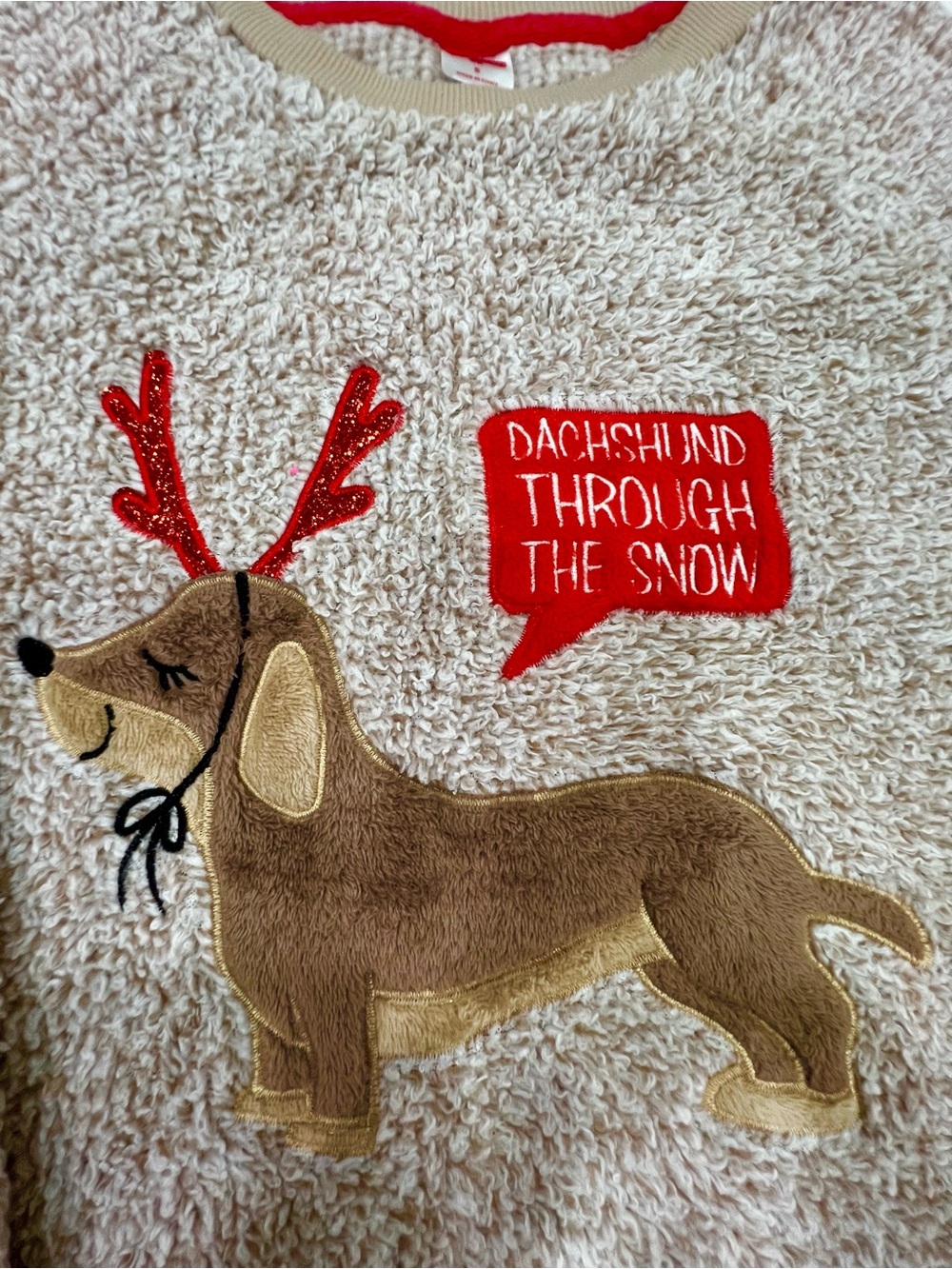 Cozy Cream Dachshund Holiday Top